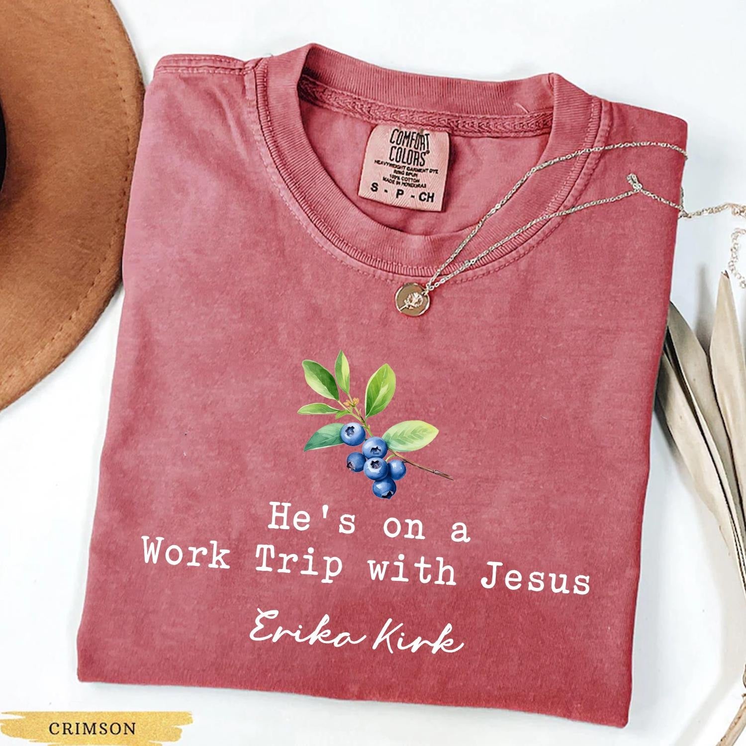 He's on a Work Trip with Jesus Christian Comfort Shirt, Faith Based Inspired By Erika Kirk, Make America Great Comfort Shirt